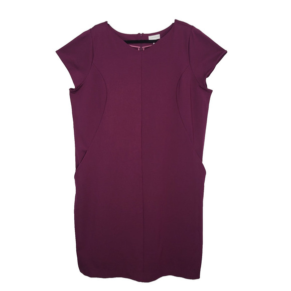 Susan Graver Women’s 2X Burgundy Ponte Knit Cap Sleeve Midi Dress Slimming Work - Picture 2 of 12